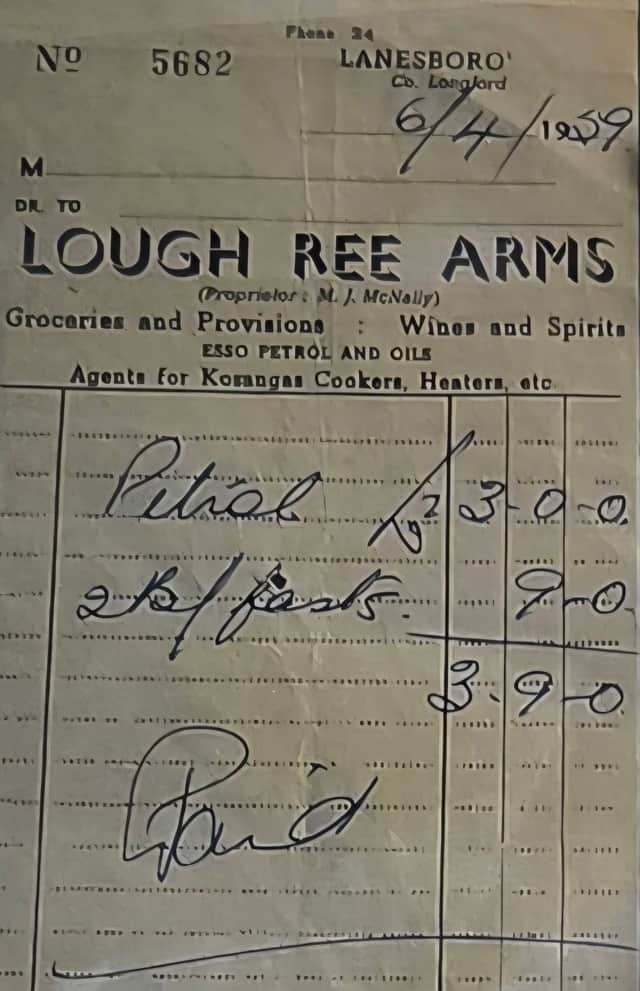 A 1959 invoice from the Lough Ree Arms
