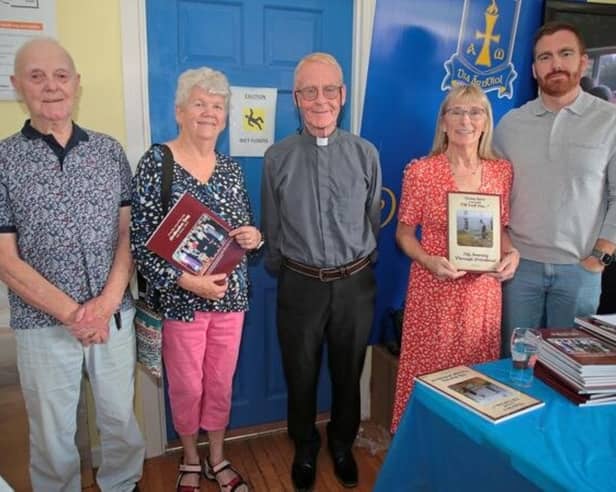 Michael, Celine, and Fr Pat Lennon, Bridie and Fergal Reilly at the launch of Fr Pat's book ‘Come here a second till I tell you’ last Sunday morning, July 19 in Páirc na nGael, DromardPicture: Shelley Corcoran