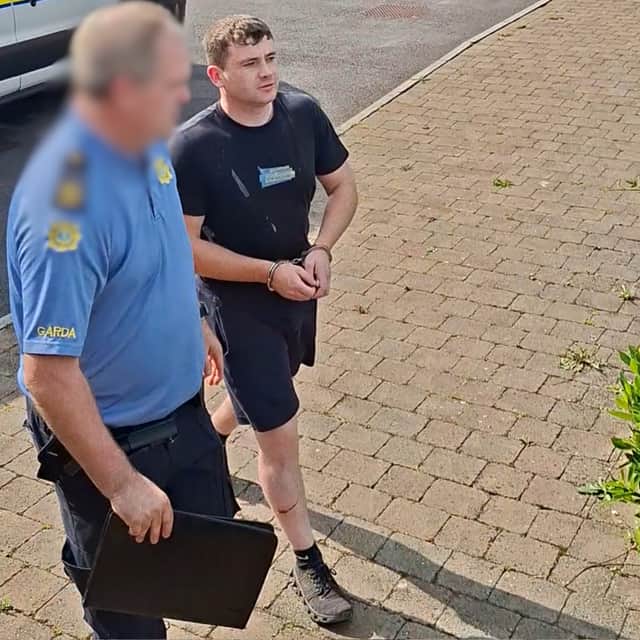 The accused, Thomas McGuinness, entering Longford District Court