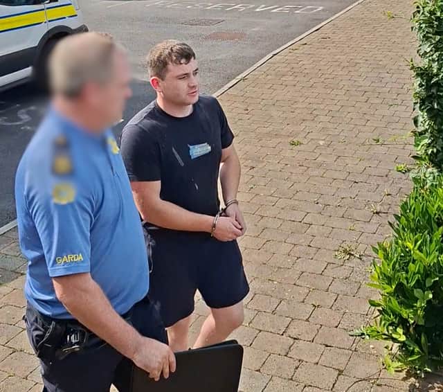 The accused, Thomas McGuinness, entering Longford District Court