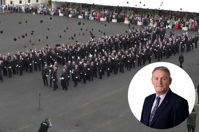 Main pic: Last Friday's passing out ceremony in Templemore. Inset: TD Micheál Carrigy