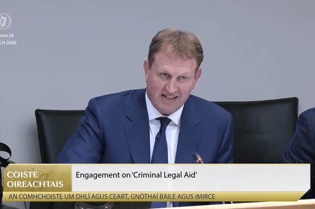Minister for Justice, Jim O'Callaghan appearing before The Oireachtas Justice Committee.