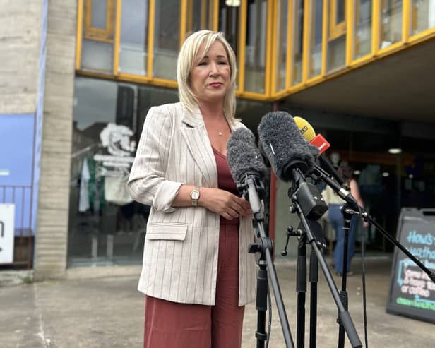 Michelle O’Neill speaks to journalists