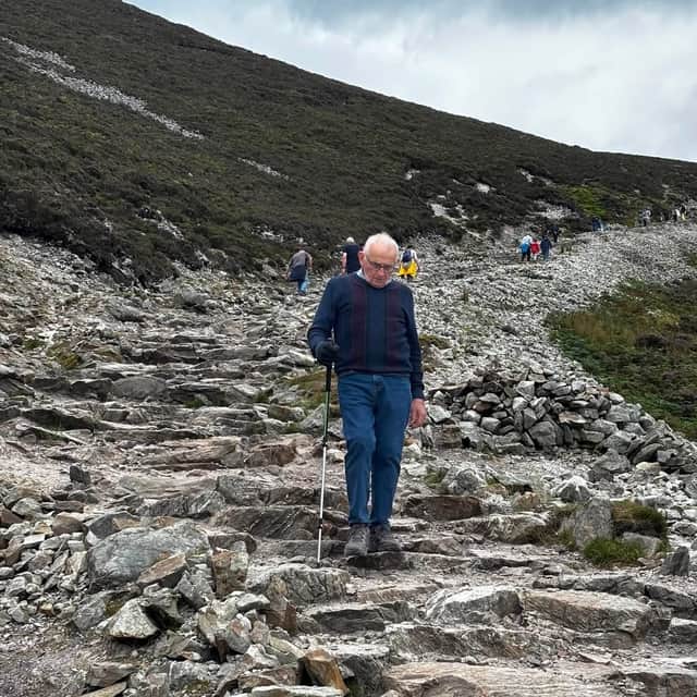 Danny making the famously-challenging descent from the summit of Croagh Patrick.