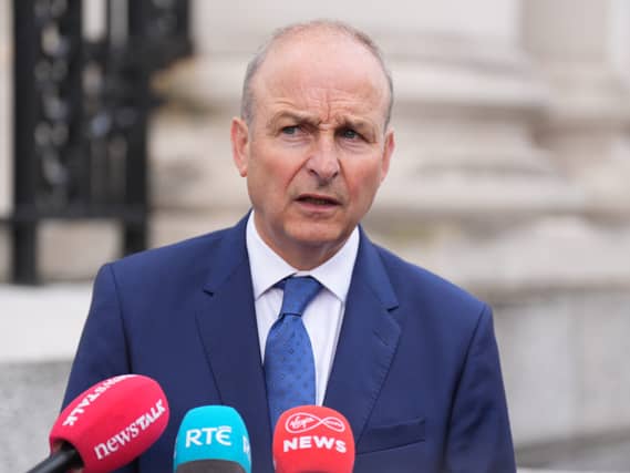 Taoiseach Michael Martin speaking to the media outside Government Buildings, Dublin