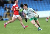 Davin Donnelly on the attack for Killoe in breaking away from Abbeylara defender Karl O’Hara. Action from the SFC semi-final  Photo: Syl Healy 