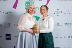 Joanne Rourke from MyWaste presenting The Sustainability Award to Janni Bars at The Irish Made Awards which took place last night in Johnstown Estate, Enfield, County Meath 