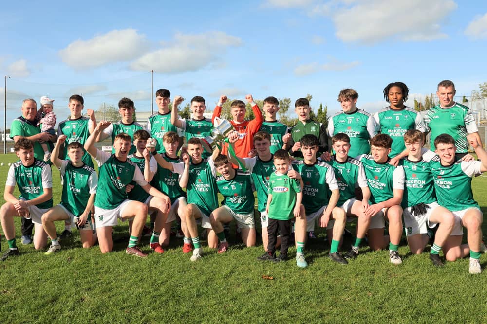 The Clonguish Og U-18 squad celebrate the win over Granard in the Minor ‘A’ Football Championship final Photo: Syl Healy 