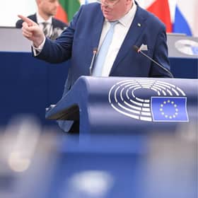 Longford MEP Ciaran Mullooly in Strasbourg during an affordable housing debate