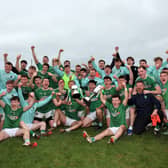 The jubilant Clonguish senior football squad celebrate their Connolly Cup triumph Photo: Syl Healy 
