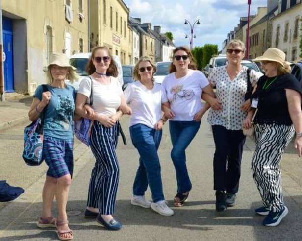 ​Ballymahon ladies take a stand on a Brittany street before taking part in a creative workshop organised as part of the twinning programme. Left to right: Frances Kelleher, Erica O'Meara, Emer O'Meara, Breege Campbell, June Dillon and Kathryn Keenan.