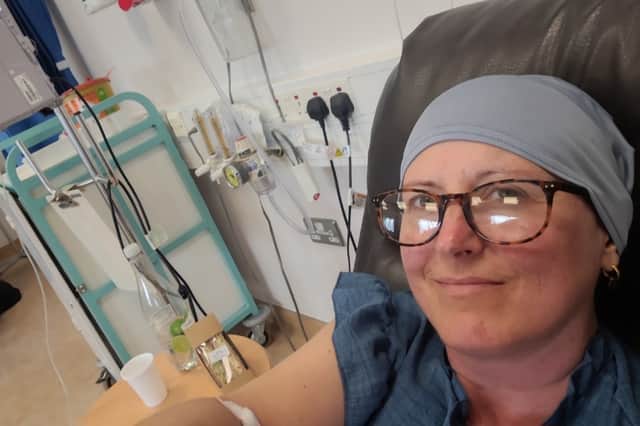 Tona Clabby pictured receiving treatment for breast cancer