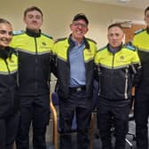 Garda Caitlyn O'Reilly, Garda Daniel Rogers, Inspector Declan McGlynn, Garda John Fogarty, and Garda Connor Casey in Granard Garda Station during their work placement last May.