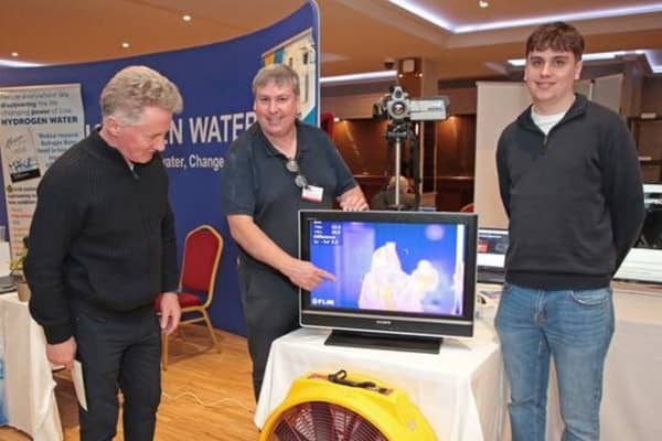 Paddy Flynn meets Paul and Jim Crossan of Crossan Energy at the Longford Leader / Longford Live Build and Renovate Expo 2026 in the Longford Arms Hotel