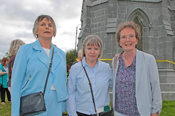 Una Byrne, Patricia Lyons and Mary Keegan at the ceremony in August to mark the restoration of the Fetherston Clock Tower in Ardagh and its surrounding railings and walls Picture: Shelley Corcoran