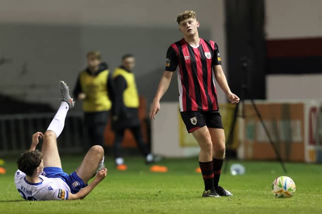 Longford Town goalscorer James Bailey pictured in action against Athlone at Bishopsgate on Friday night Photo: Syl Healy
