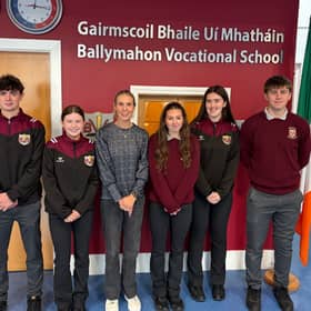 L-R: Kyle Creagh Dillon, Alanna O' Rourke, Ms Hall, Louise Burke, Abbie McNally and Seán Finlass 