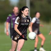 Emer Heaney on the ball for Ballymore against Moate. Action from the Leinster LGFA Intermediate Club Championship first round clash at Oliver Lynch Park in Abbeylara  Photo: Syl Healy 

