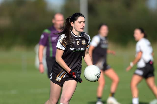 Emer Heaney on the ball for Ballymore against Moate. Action from the Leinster LGFA Intermediate Club Championship first round clash at Oliver Lynch Park in Abbeylara Photo: Syl Healy