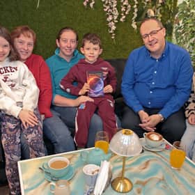 Evie Kenny, Regina Reynolds, Sineád McKenna, Ríoch Kenny, Peter Reynolds and Laoise Kenny at the launch of Peter’s book ‘Red Sun of Summer, Blue Moon of Winter’ in Athena 
Picture: Shelley Corcoran