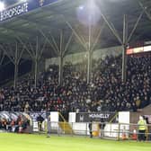 The packed stand at Bishopsgate for the midlands derby against Athlone on Friday night last Photo: Syl Healy 
