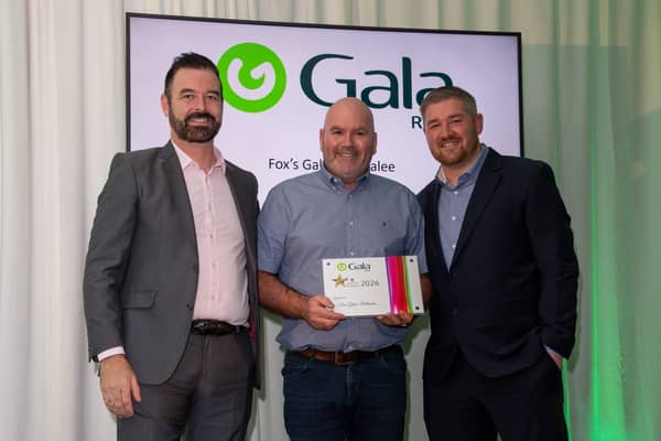 Longford Award Winner- Kenneth Moran (far left) and David Tobin (far right) from Gala Retail with Declan Fox from Fox’s Gala, Ballinalee