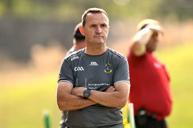 New Longford senior football supremo, Andy McEntee, as St Peter's Dunboyne coach, during the Meath County Senior Club Football Championship against Summerhill at Páirc Tailteann on August 17, 2025