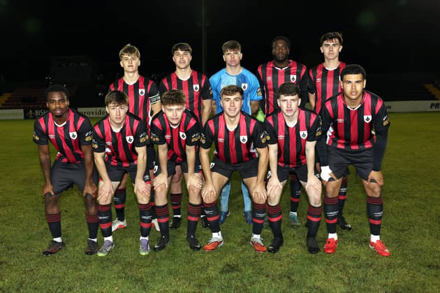 The Longford Town team that started against UCD in the promotion play-off first leg at Bishopsgate on Saturday night Photo: Syl Healy 