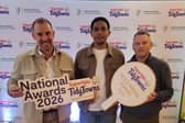 Eddie McHugh, Girena Takile and Kieran Ledwith, Longford TidyTowns volunteers, at the national awards ceremony in Croke Park 