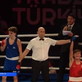 Thrilled Martin Nevin pictured after he was announced the winner of the Gold medal in the 54kg Division at the European U-15 Championship in Turkey on Sunday    