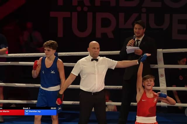 Thrilled Martin Nevin pictured after he was announced the winner of the Gold medal in the 54kg Division at the European U-15 Championship in Turkey on Sunday