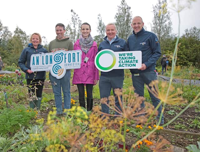 Climate Action Team L-R: Linda Beirne, Community Climate Action Officer; Adam Mulvihill, Biodiversity Officer; Aisling Murphy, Climate Action Graduate; Bernard Shea, Climate Action Coordinator / Senior Executive Engineer and Gary Brady, Climate Action Officer pictured at the launch of the Longford Town Community Allotments