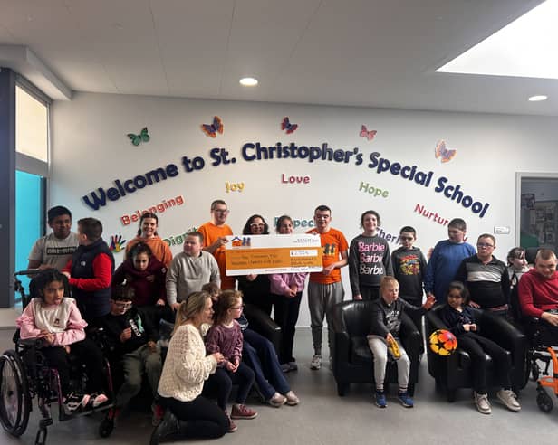 St Christopher's Special School students pictured celebrating their fantastic fundraising achievement for the Jack and Jill Children's Foundation