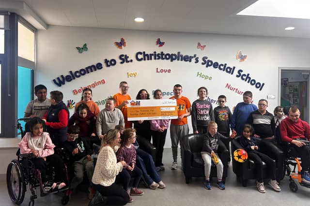 St Christopher's Special School students pictured celebrating their fantastic fundraising achievement for the Jack and Jill Children's Foundation