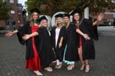 Students (From right to left) Bronagh Rawle ,Ballinalee, county Longford alongside Tina Healy, Aoibhe Harmon, county Wicklow, Laura Galvin, Westport county Mayo, Katie Cafferkey, Ballycroy, Co Mayo and Grainne Sheridan, Castleblayney, county Monaghan.The six women received a Bachelor of Science in Health and Society during the Autumn Graduation Ceremony in DCU (Dublin City University)Pic:Kyran O’Brien/DCU Comms Dept NO FEE FOR REPRO