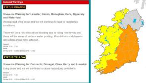 Longford Weather Update: Met &Eacute;ireann issues new Status Orange warning until 12 noon tomorrow