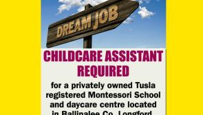 Longford Leader Jobs Alert: Childcare Assistant required for Tusla registered Montessori School and daycare centre in Ballinalee