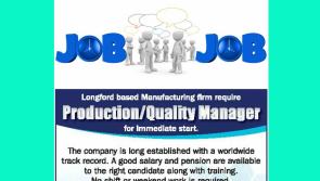 Longford Leader Jobs Alert: Longford based manufacturing firm requires a Production / Quality Manager