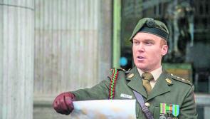 A huge honour for Ballinamuck's Capt Darren Reilly as he reads the 1916 Proclamation outside the GPO