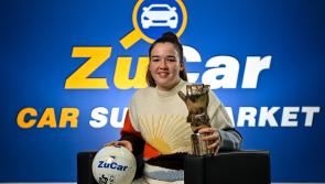 Longford ladies goalkeeper Riane McGrath receives the ZuCar Golden Glove Award
