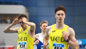 Outstanding Longford athlete Cian McPhillips wins the Gold medal in the 800m at the National Senior Indoor Championships 
