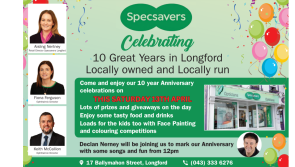 Specsavers Longford marking ten years in business with special in-store celebration on Saturday