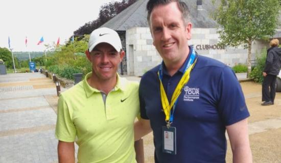 Chartered physiotherapist, Barry Mollaghan with double Masters winner Rory McIlroy