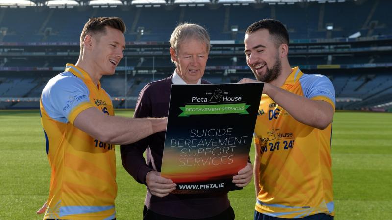 Dublin All-Ireland winner Paul Flynn helps launch Pieta House suicide bereavement services brochure at Croke Park