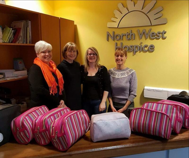 Longford ladies Joe Purkis (left) and Paul O'Connor (3rd from left) will be selling lip balm with all profits going to North West Hospice