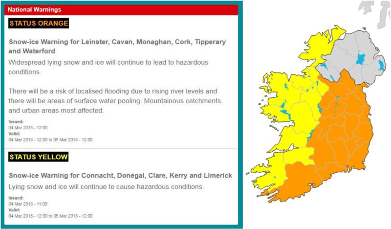 Longford Weather Update: Met Éireann issues new Status Orange warning until 12 noon tomorrow