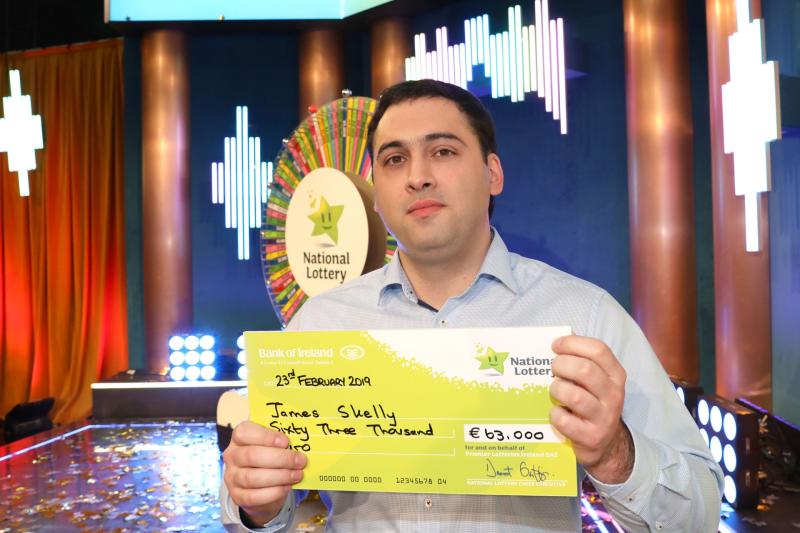 Longford law graduate James Skelly spins the Winning Streak wheel and wins €63,000