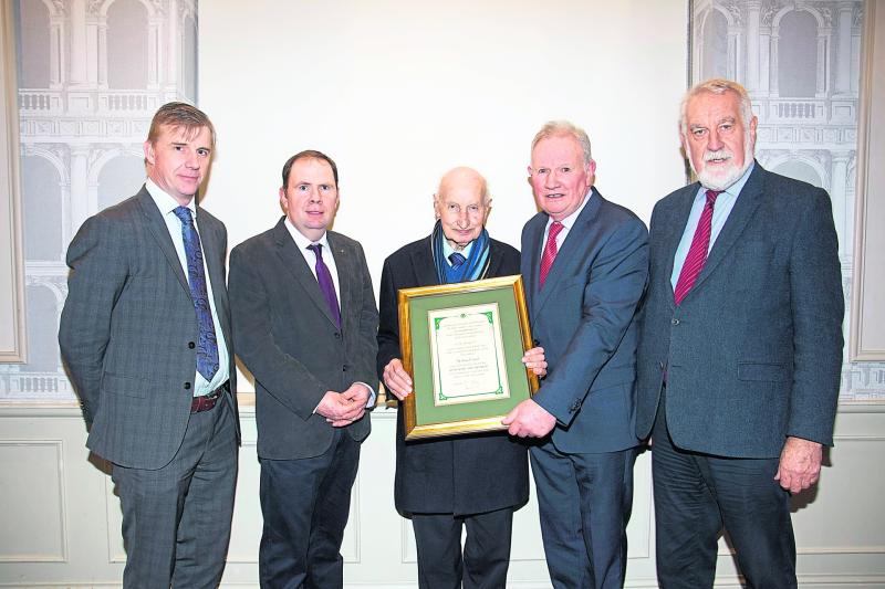  Life Time Member William Carroll honoured at the Longford IFA AGM in the Longford Arms Hotel last Tuesday night. 