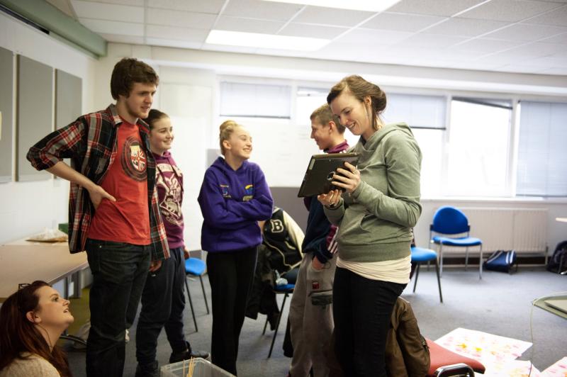 Nora Furlong facilitating and a group of young people participating in a Youth Lab, which was part of European Youth Week.