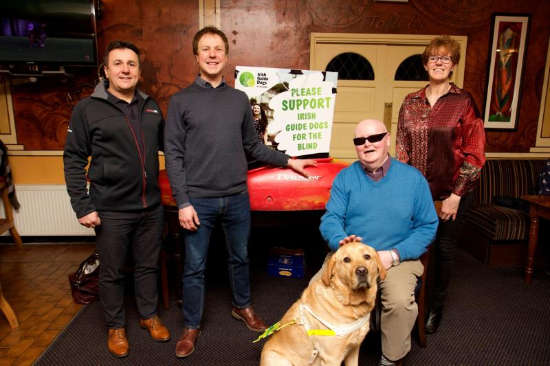 David McCormack with Seamus Murtagh, Jim Heavy with his Dog Yacob and Anne Hartnett-Murtagh at the launch of Route Canal 144 on Saturday night in Clondra PICTURE: MICHELLE GHEE